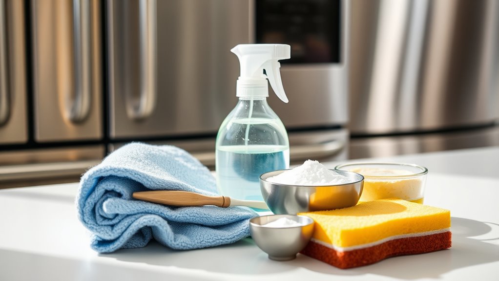 essential cleaning supplies gathered