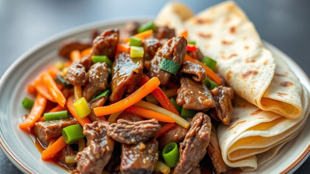 savory beef wrapped pancakes